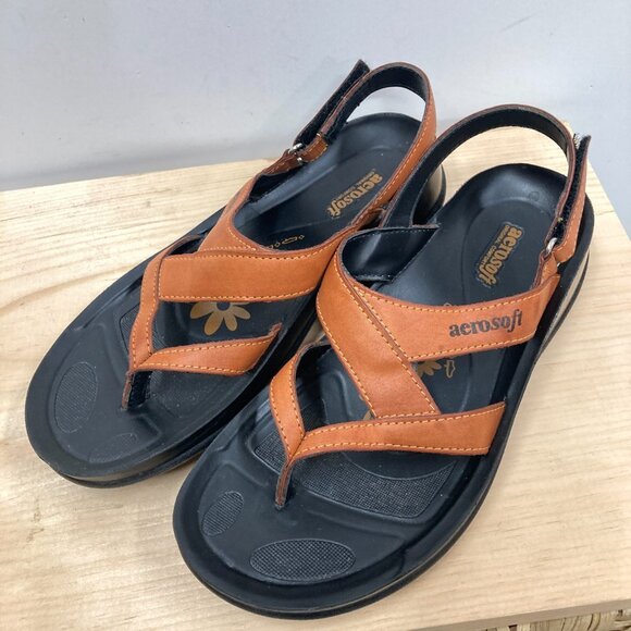 Aerosoft Deke Slingback Sandals, Size‎ Euro 39 US 8, Faux Leather, Orange-Tan - Picture 1 of 11